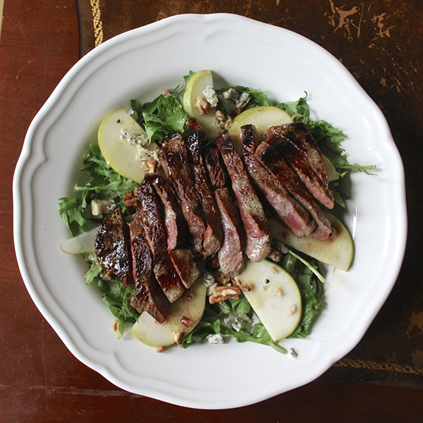 Autumn Pear Salad with Grilled Sirloin & Blue Cheese Crumbles